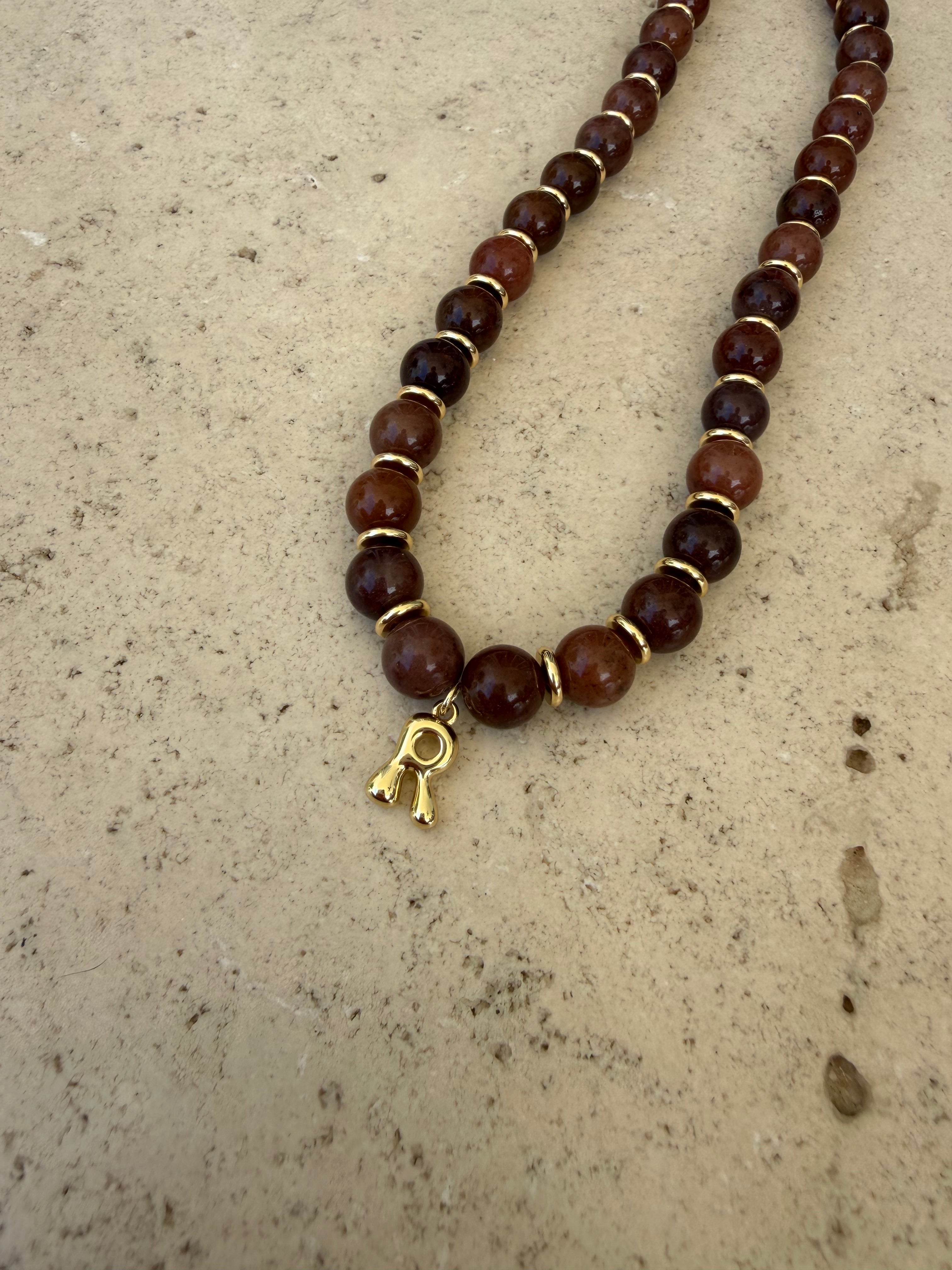 Brown Aventurine Initial Necklace